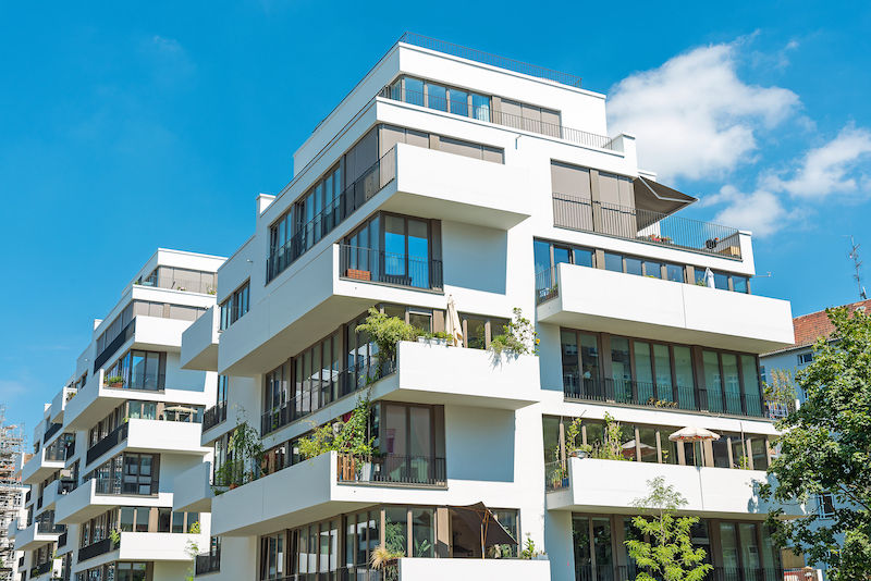 White modern apartment house seen in Berlin, Germany